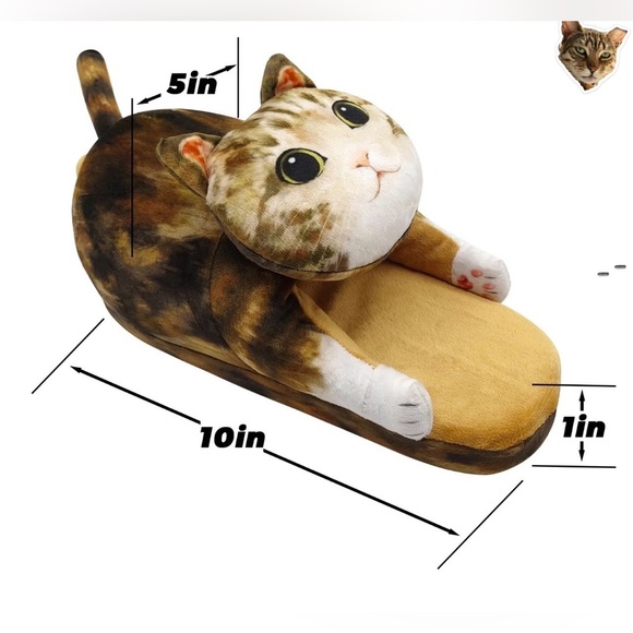 Cute 3D Cat Plush Slippers Cozy Fuzzy Indoor Shoes with Tail Detail. - Picture 2 of 8